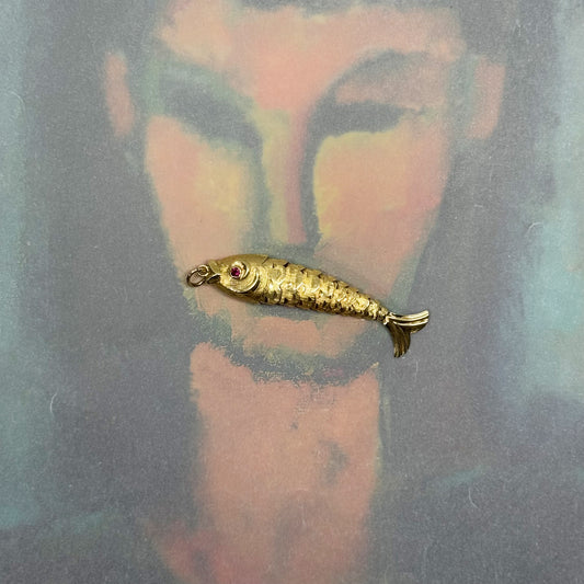 Vintage 18K Gold Fish, Articulated Gold Fish Pendant, Antique Charm, Flexible Fish Pendant, 18ct Gold Fish, Marine Pendant, Animal Jewelry