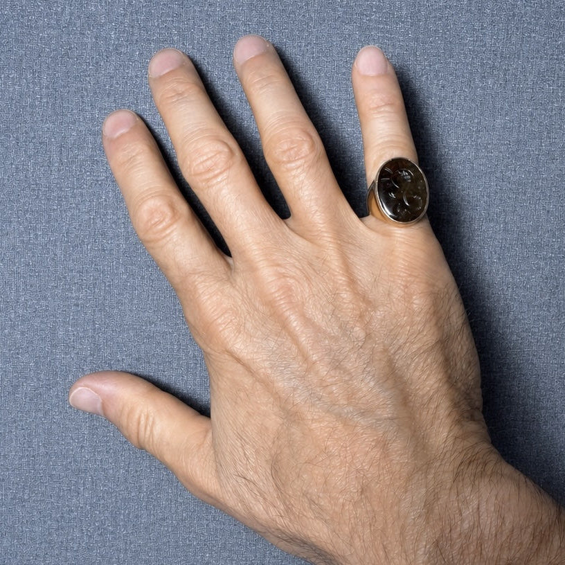 Antique 18K Gold Chnoubis Sard Intaglio Ring, Rare Double-Sided Lion Serpent Talisman, Greco-Egyptian Signet, Size 8