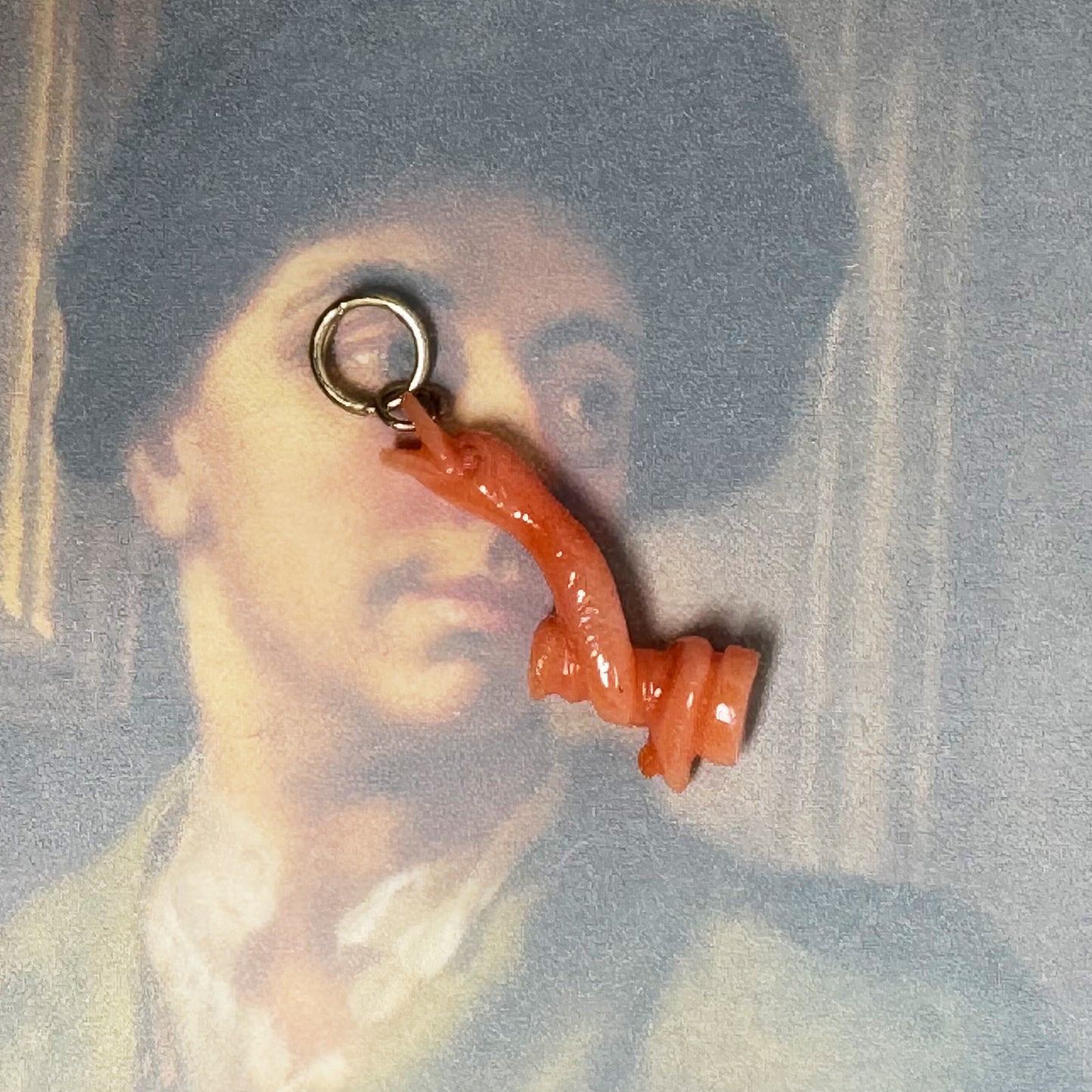 Antique Mediterranean 9k Gold Coral Serpent Pendant, 9ct Gold Talisman Charm, Carved Coral Mythical Creature, Protective Amulet