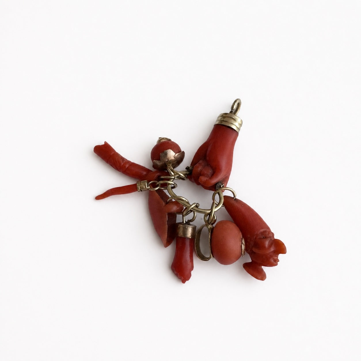 Antique Victorian Coral Figa Hand Pendant, 9K Gold Fist Lucky Charm, Talismans, Mediterranean Amulet