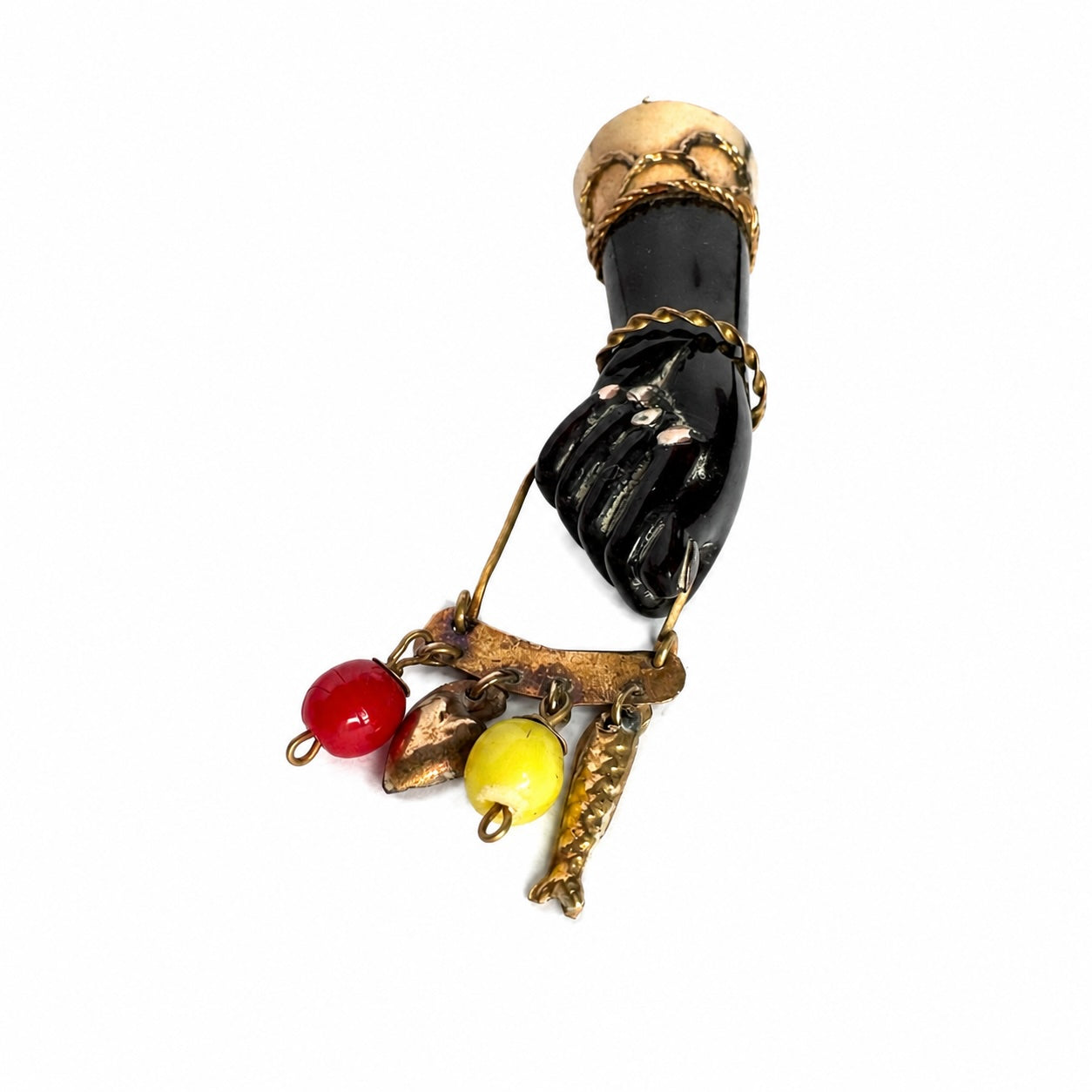 Antique 14k Gold Figa, Stained Horn, Charms, Figa Charm, Mano Fico, Fist, Lucky Charm, Amulet, Talisman, 14 ct Gold, Figa Pendant, Evil Eye