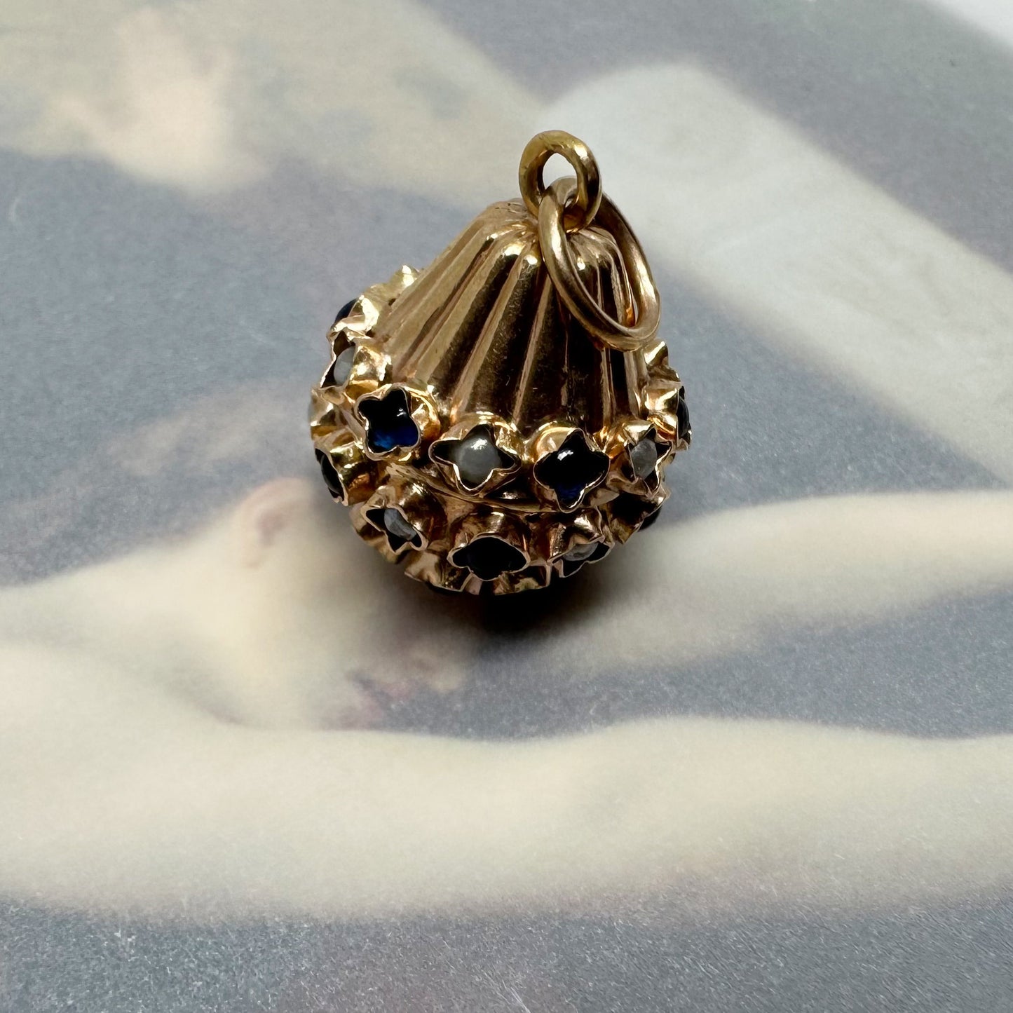 Antique Portuguese High Karat Gold Bouquet Cluster Charm Pendant, Boar Head Marked, 19.2k Gold