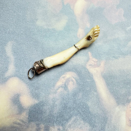 Antique 9K Gold Bone Leg Pendant, Victorian Pendant, Stigmata, 1800's Foot Charm, Christ Leg, Ruby, Anatomy Jewelry, Body Part Pendant