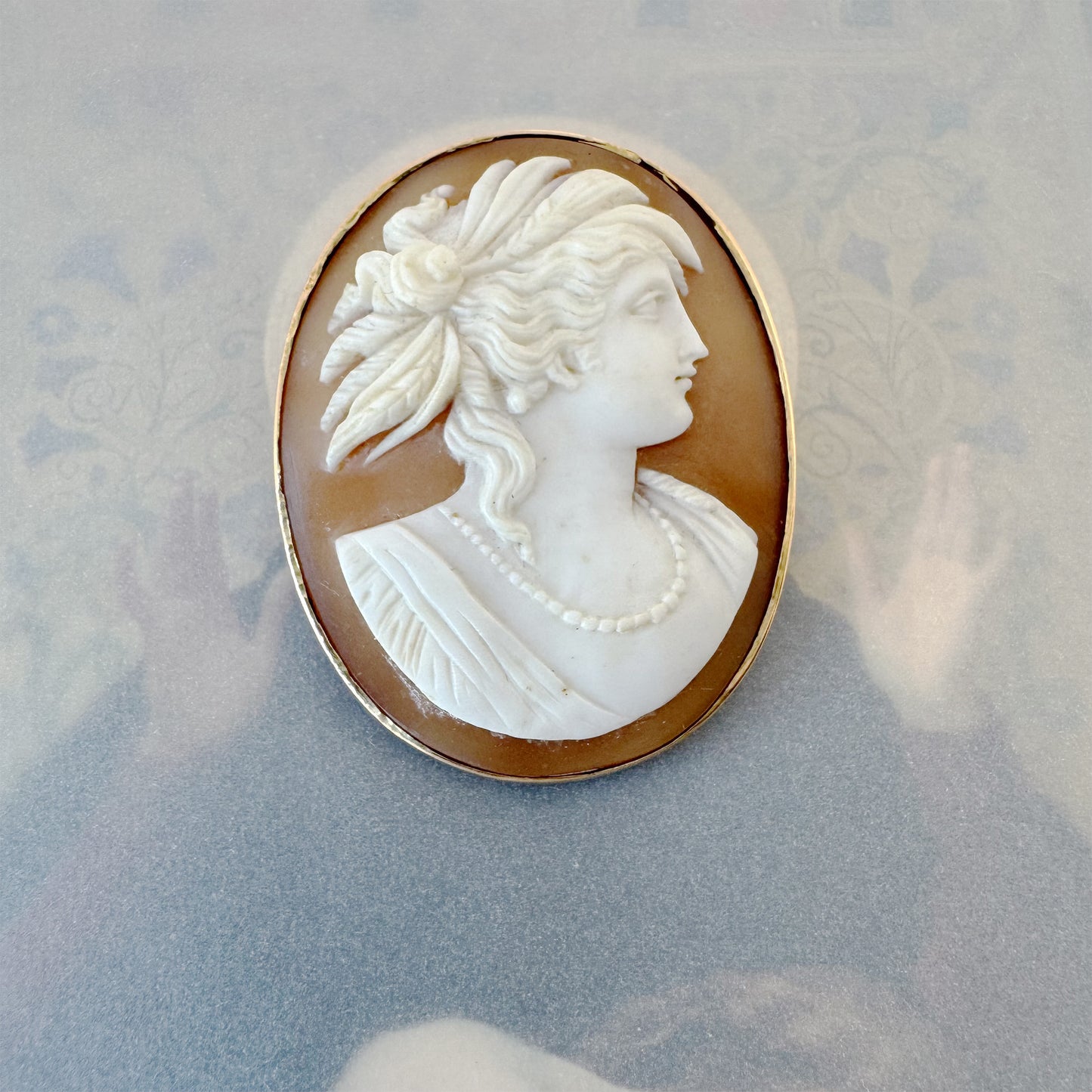 Antique Vintage 14k Gold Shell Cameo Brooch, Victorian Revival Italian Cameo Pin, Classical Lady Portrait Jewelry, 11 grams