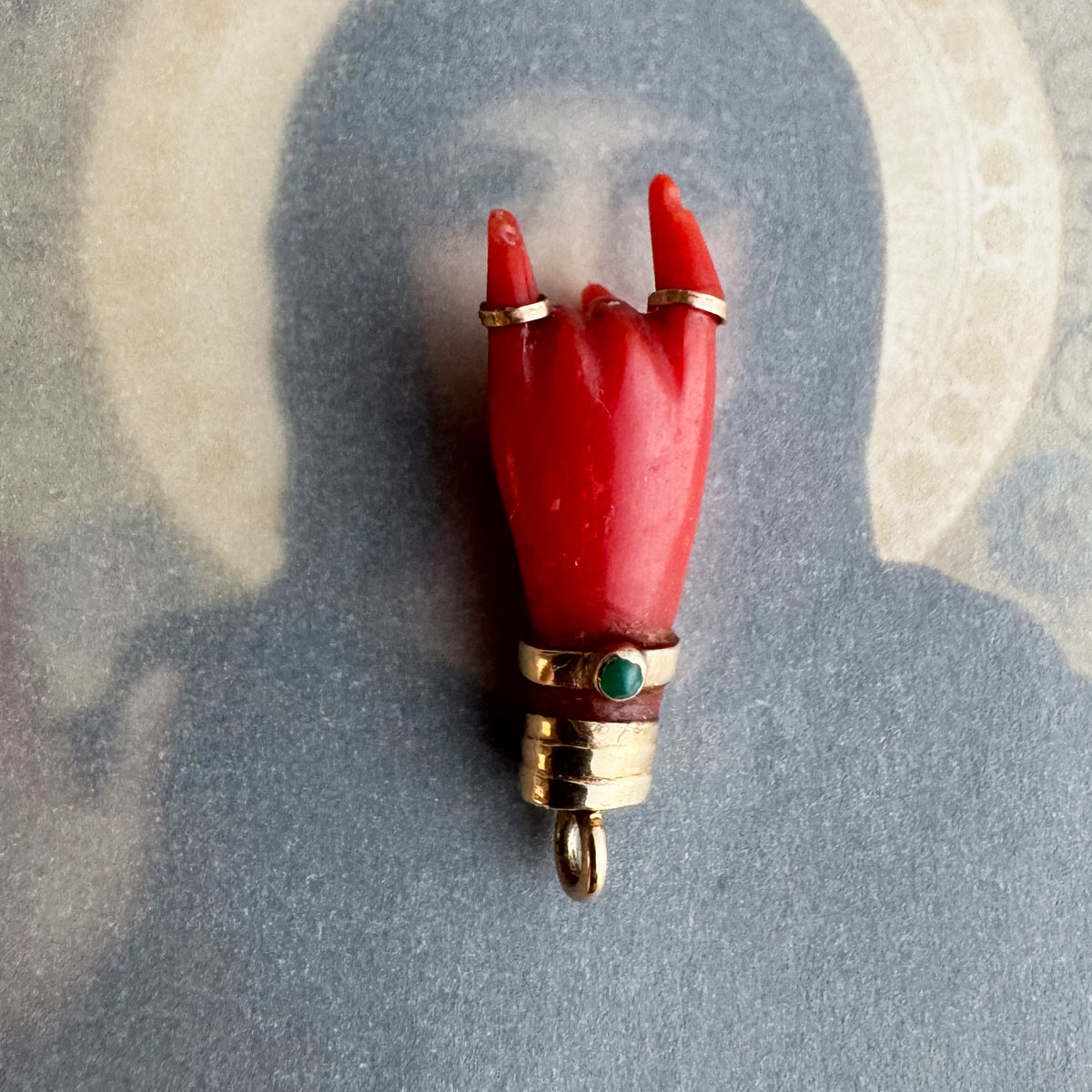 Antique 14k Coral Horned Hand, Natural Mediterranean Coral, Lucky Charm, Victorian, Figa Charm, Sign of Horn, Mano Cornuto, Evil Eye