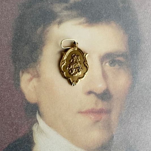 Vintage 18K Gold St George Medal, Saint George & Dragon Pendant, 1950s Catholic Religious Charm, 750 Gold