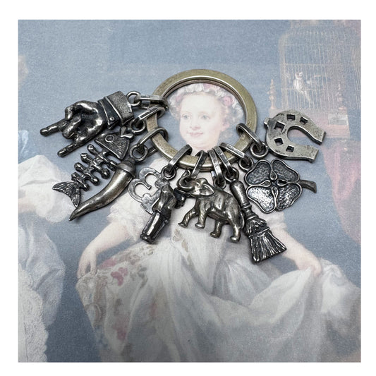 Vintage Italian 925 Silver Lucky Charm Ring, Mano Cornuto Cornicello Charms, Good Luck Talisman Keyring