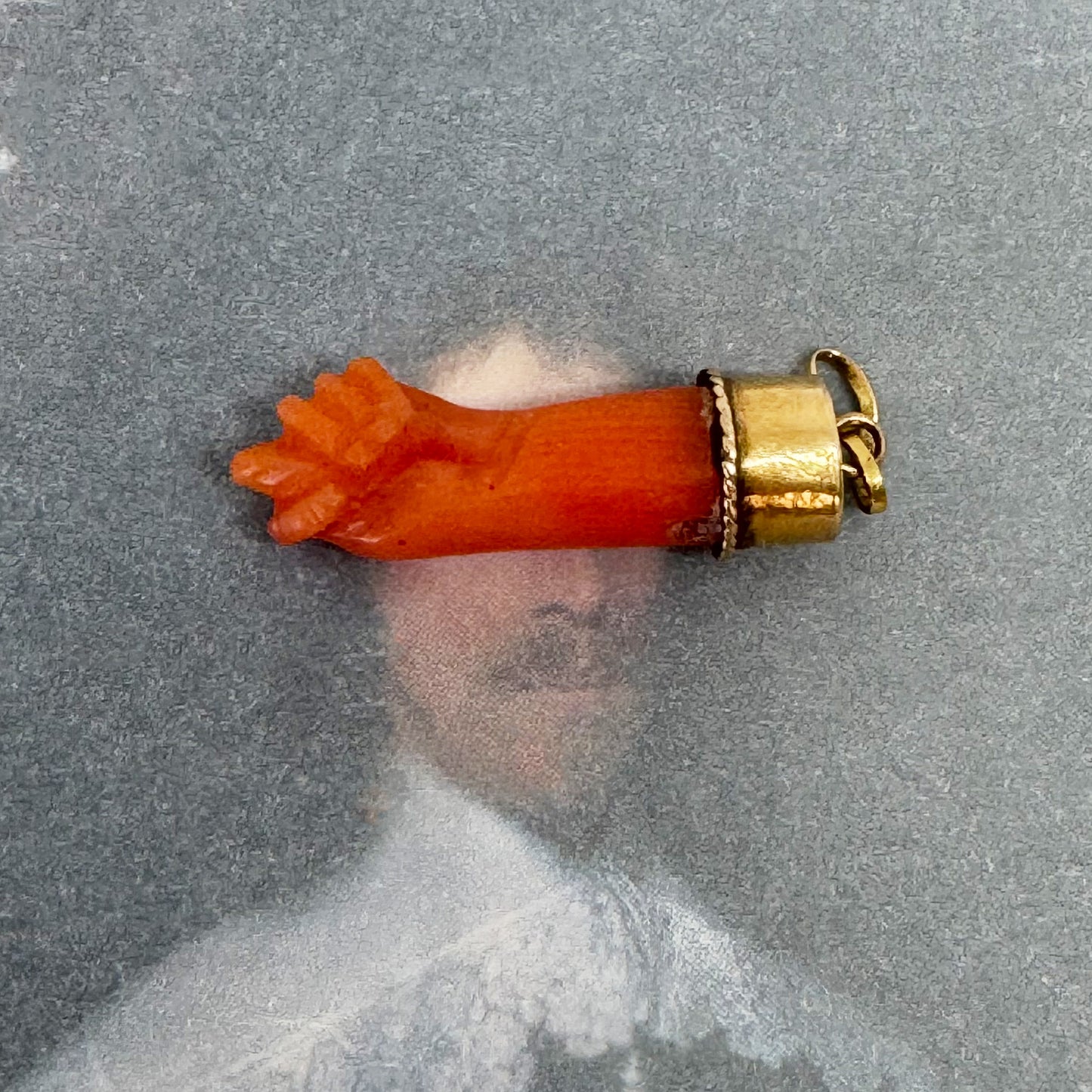 Antique 18k Gold Coral Figa Charm, Victorian Mediterranean Coral Mano Fico, 18ct Gold Lucky Hand Pendant, Evil Eye Protection Amulet