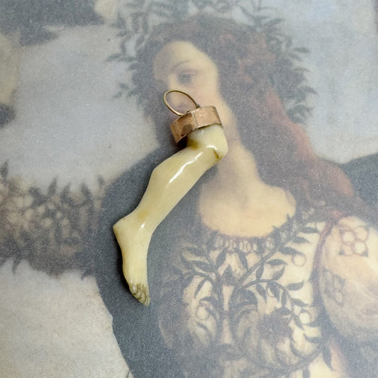 Antique 9K Gold Bone Leg Pendant, Victorian Ex Voto Charm, 1800s Anatomical Jewellery, Body Part Jewelry