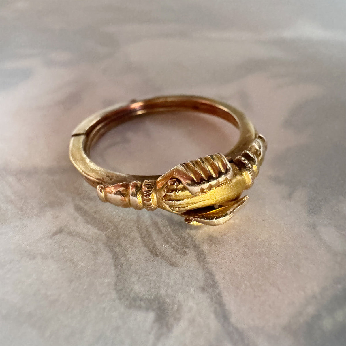 Antique 14K Gold Fede Ring, Clasped Hands Ring, Georgian Victorian Lover's Hands, Hinged Friendship Ring, Symbol of Love, UK L US 5.75 3.3 grams