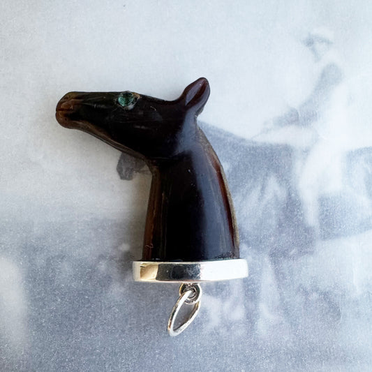 Vintage Horse Head Horn Pendant, Silver Horse Charm, Equestrian Necklace, Horse Lover Gift, Animal Talisman, 1950s Jewelry