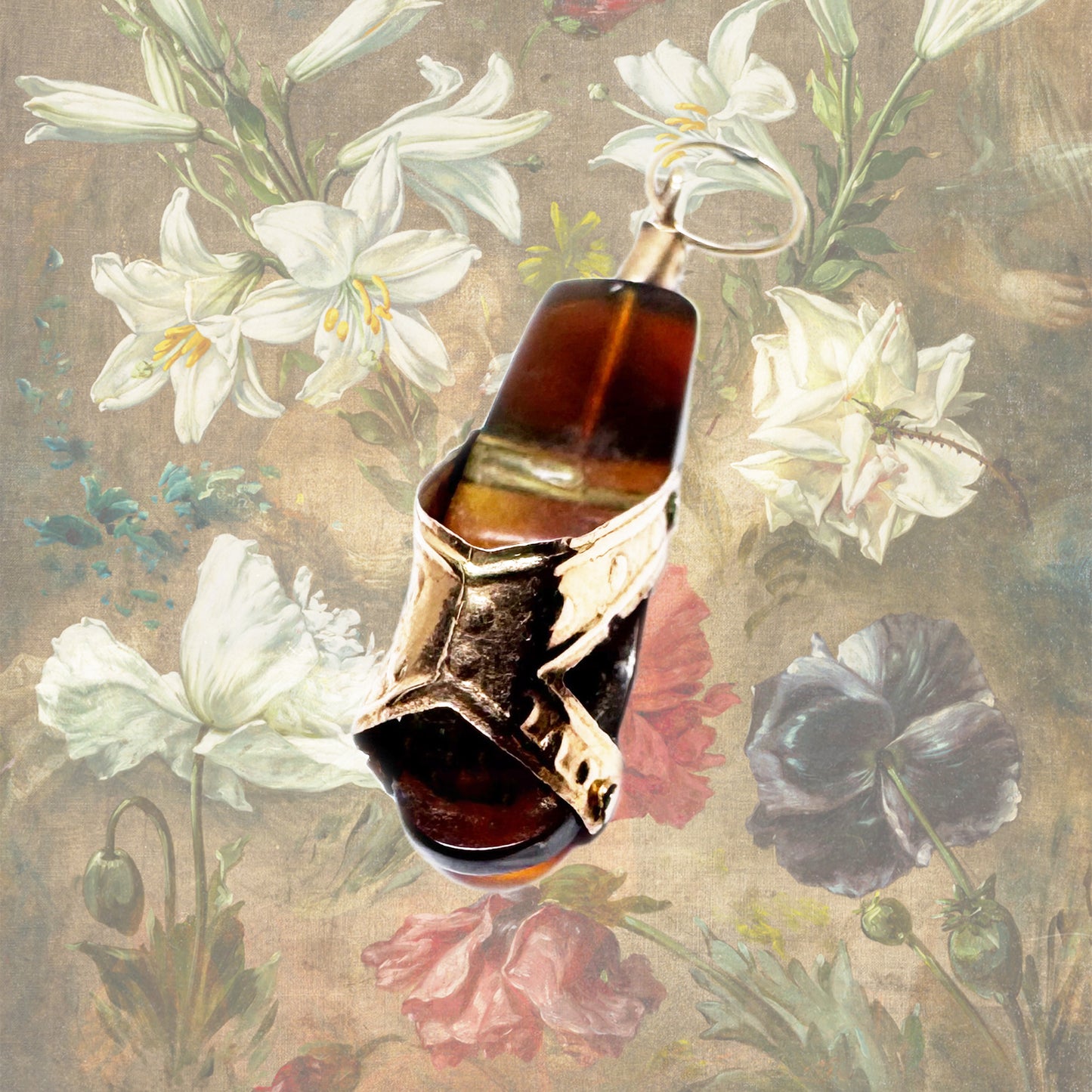 Antique 14k Gold Victorian Horn Shoe Charm Pendant, 14 ct Gold Miniature Sandal Clog, Hand-Carved Shoe Pendant