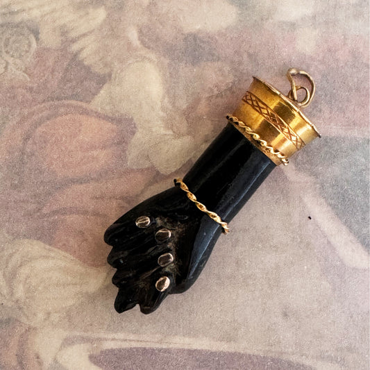 Antique 18K Gold Black Figa, Jet, Victorian Figa Pendant, Amulet, Mano Fico, Figa Pendant, Evil Eye, Figa Charm, Victorian Hand Amulet