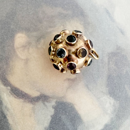 Vintage 14k Gold Sputnik Charm Pendant, Atomic Age Gemstone Orb, Mid Century Space Age Jewelry, Celestial Globe 1950s Modernist Pendant