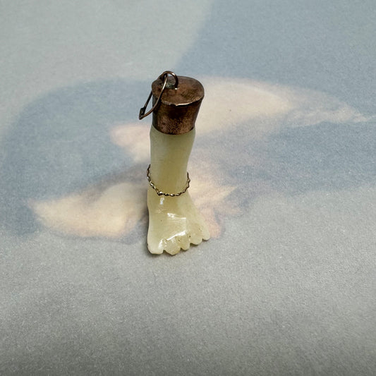 Vintage 1950s Leg Pendant, Resin Ex Voto Foot Charm with Gold-Plated Mount, Anatomical Amulet, Folk Talisman