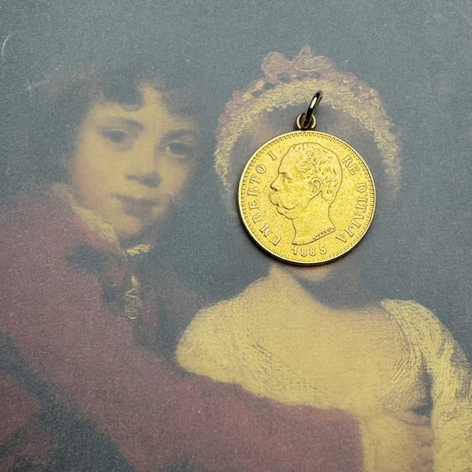 Antique 21k Solid Gold Italian Coin Pendant, 1885 Umberto I 20 Lire Charm, 6.5g Gold, Gold Coin, Italian Souvenir, Precious Gold Charm