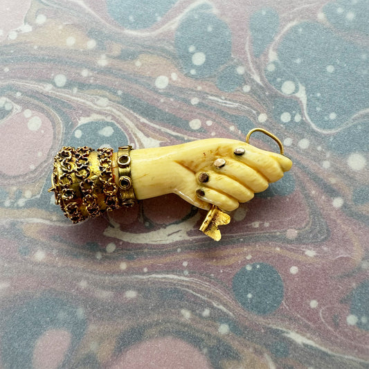 Antique 18K Gold Bone Figa, Victorian 1800s, Fist Hand Pendant, Key, Amulet, Mano Fico Pendant, Figa Charm, Evil Eye, Lucky