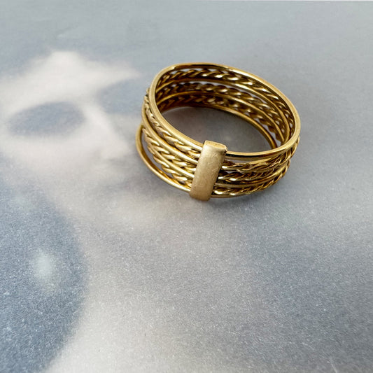 Vintage 18k Gold Semainier Ring, 18ct Gold Seven Bands Ring, Seven Days Ring, Gift For Her, Solid Gold Ring, 1950s, Stackable Ring
