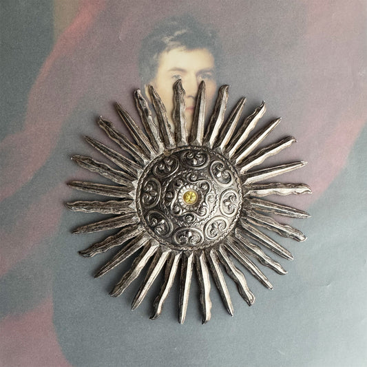 Antique 19th Century Silver Santos Halo, Portuguese Spanish Saint Statue Crown, Religious Folk Art, Sunburst Altar Ornament