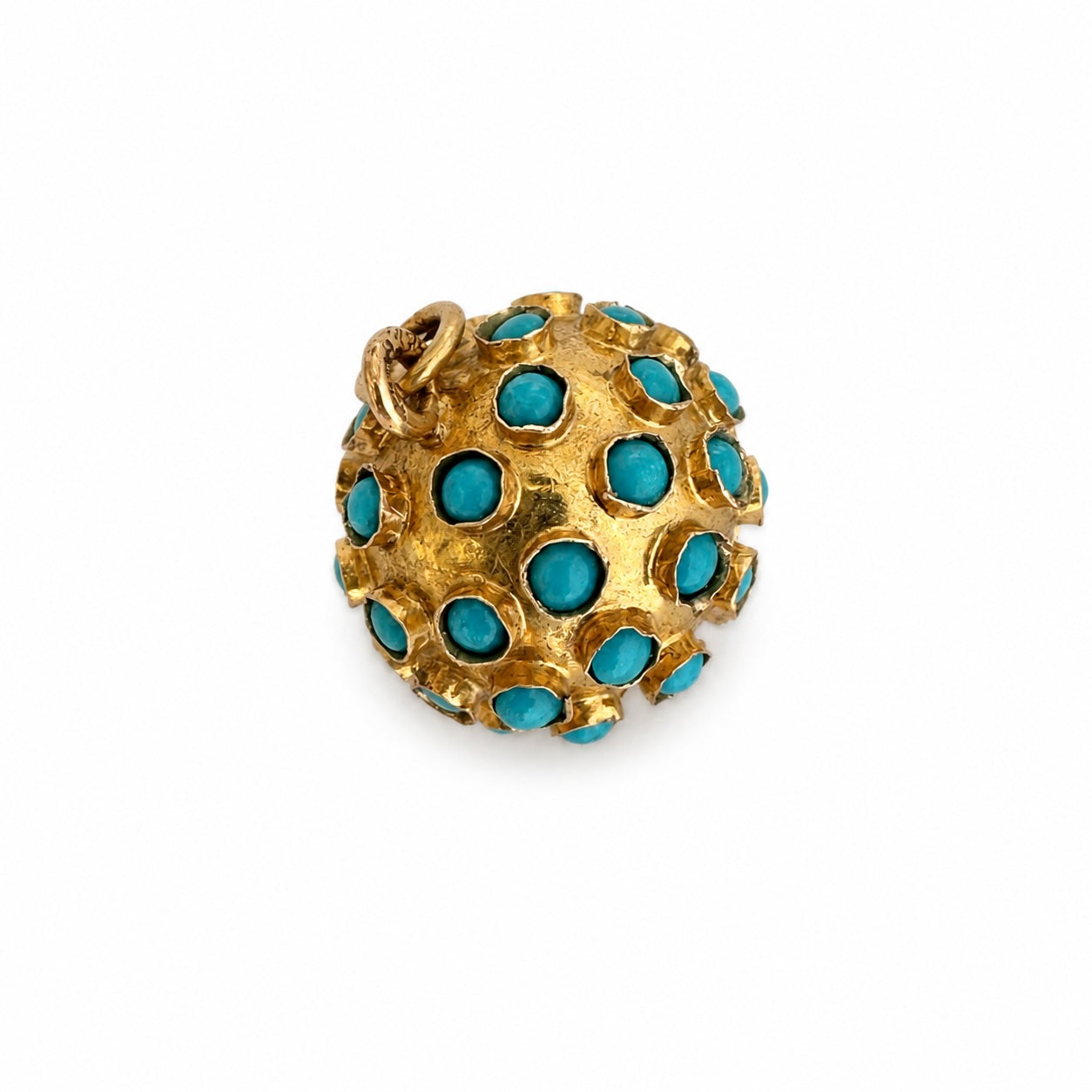 Vintage 9k Gold Sputnik Charm Pendant, Estate Turquoise 9 ct Orb Charm, 1960s Ball Charm, Turquoise Pendant 3d Sphere Charm