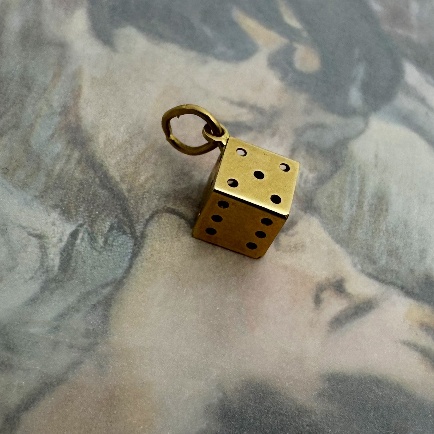 Vintage 18k Gold Dice Charm Pendant, Lucky Gambling Amulet, Cube, Retro Good Luck