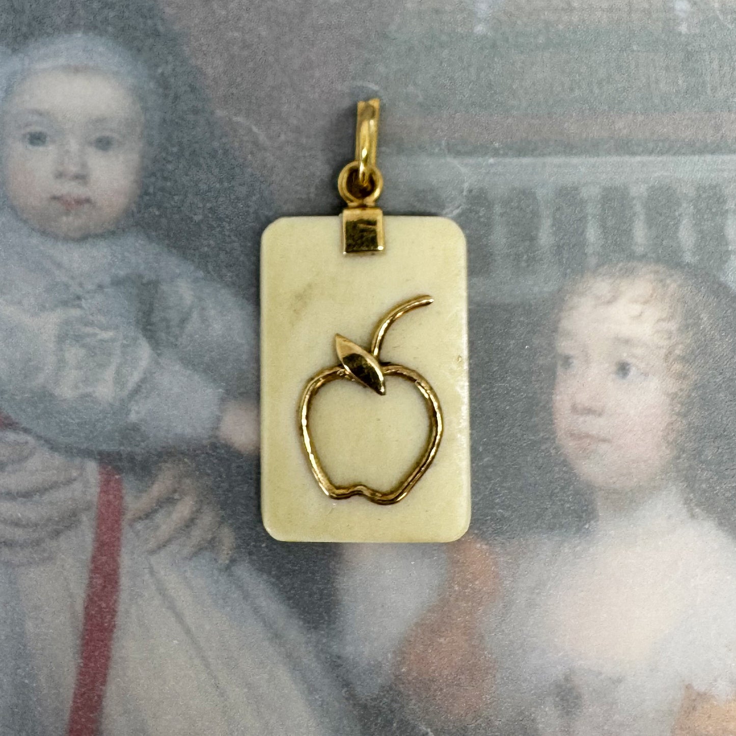 Vintage 18k Gold Bone Pendant, Apple Charm, 1950s Handcrafted Amulet, Good Luck Jewellery, Fruit of Sin