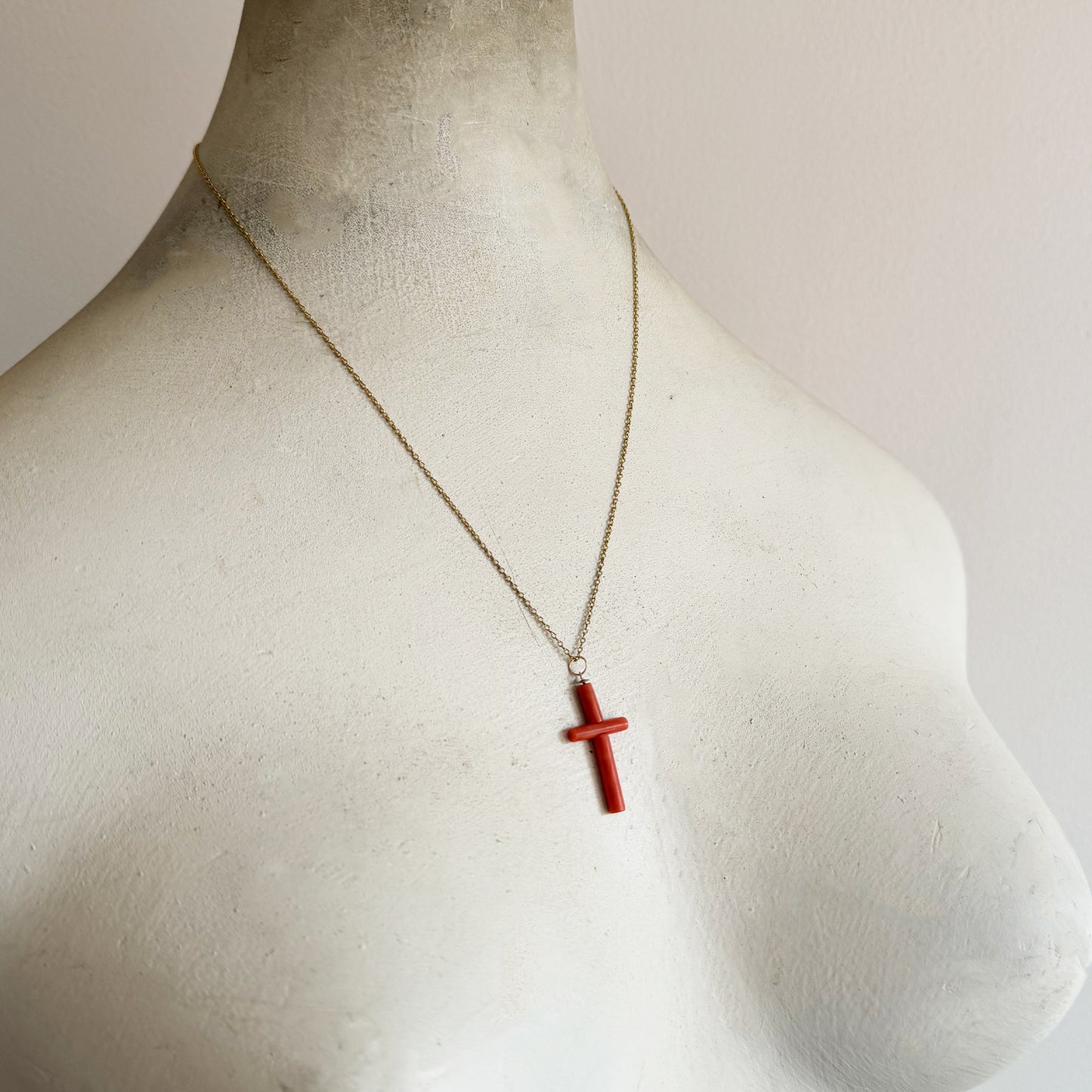 Antique 9k Gold Coral Cross, Victorian 9 ct Gold Coral Crucifix, 1800s, Mediterranean Coral, Cross Pendant, Italian Natural Coral Crucifix