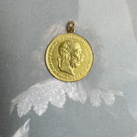 Antique 21k Solid Gold Austro-Hungarian 20 Corona Charm, 21 ct Coin Pendant, Austria  1894 Gold Coin Charm, Gold 6.9 grams