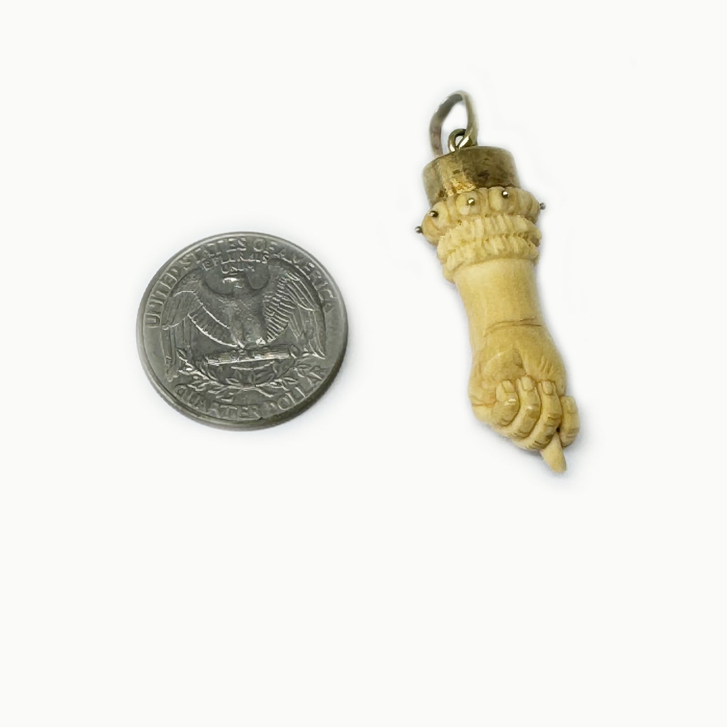 Antique 18k Gold Figa, Victorian Bone Pendant, 1800s Figa, Amulet, Figa Charm, Mano Fico, Evil Eye, Mano Figa, 18 ct Gold Hand Charm