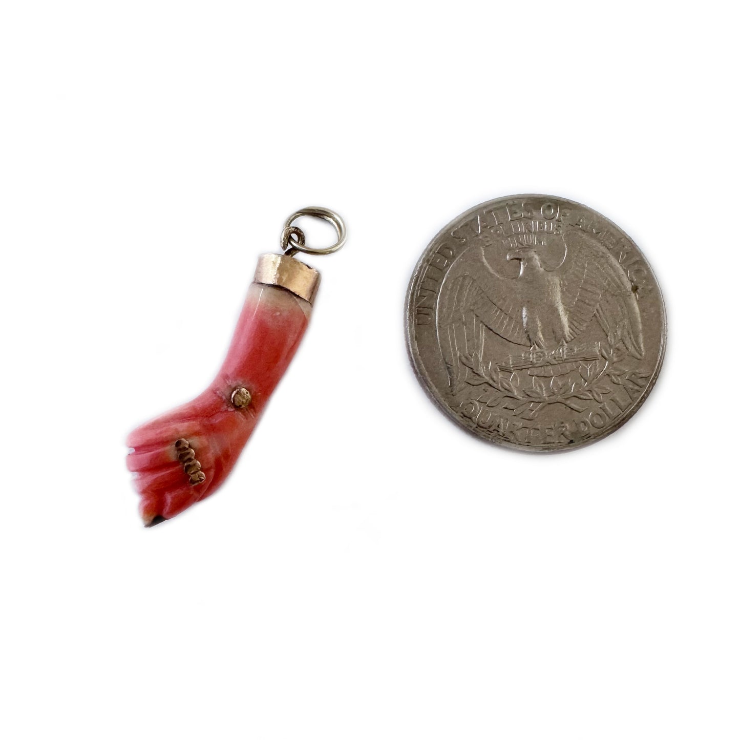 Antique 14k Gold Coral Figa Charm, Victorian Mediterranean Coral Mano Fico, 14ct Gold Lucky Hand Pendant, Evil Eye Protection Amulet