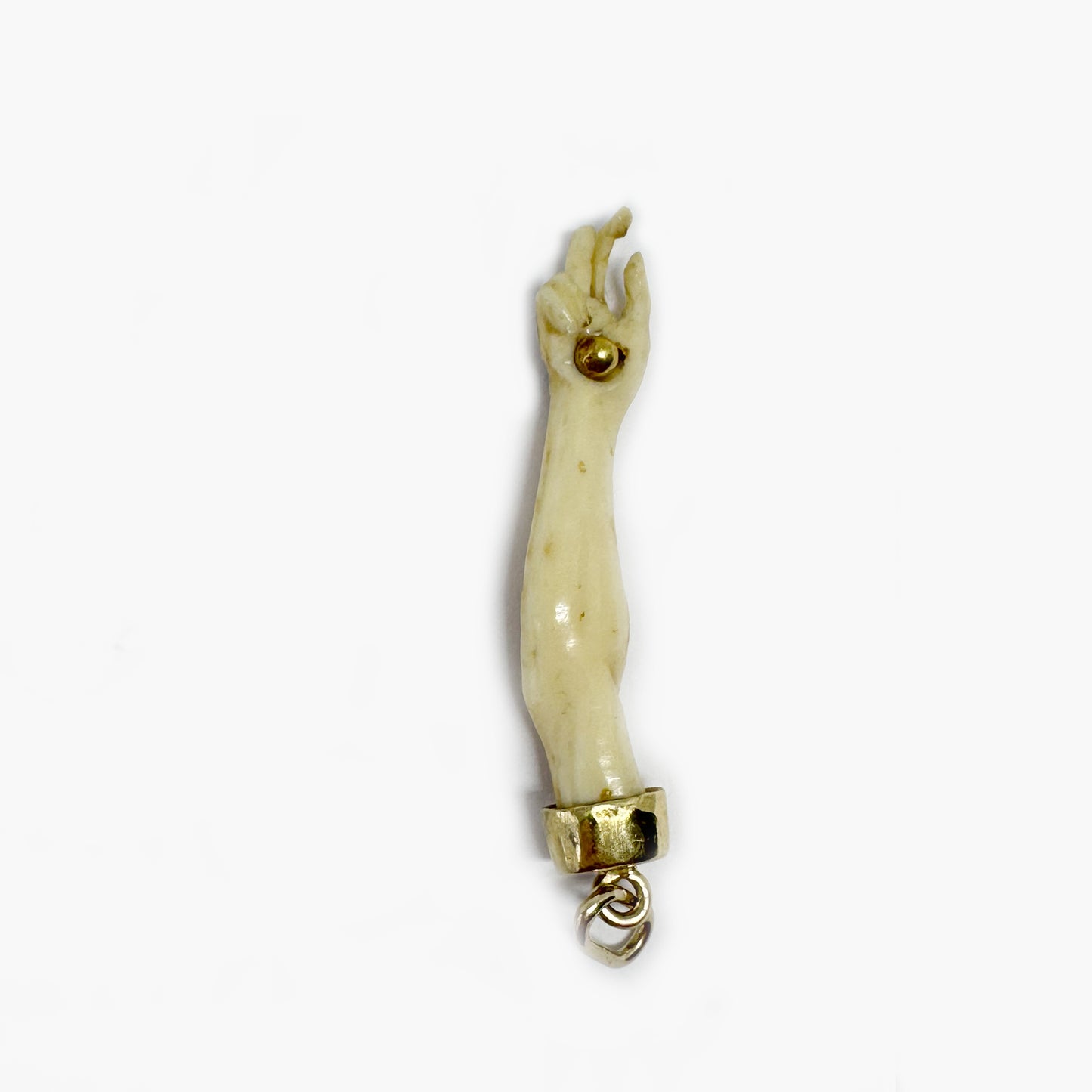 Antique 18K Gold Bone Arm Pendant, Victorian Hand Pendant, Stigmata Pierced Nail, 1800 Figa Charm, Christ, Anatomy, Body Part