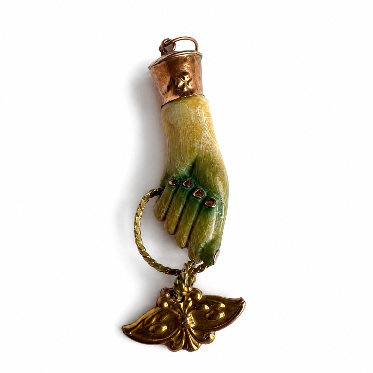 Antique Bone Figa Hand Pendant, Victorian Mano Fico Charm, Ex Voto Eye Charm, Folk Amulet, Evil Eye Protection, Lucky Talisman