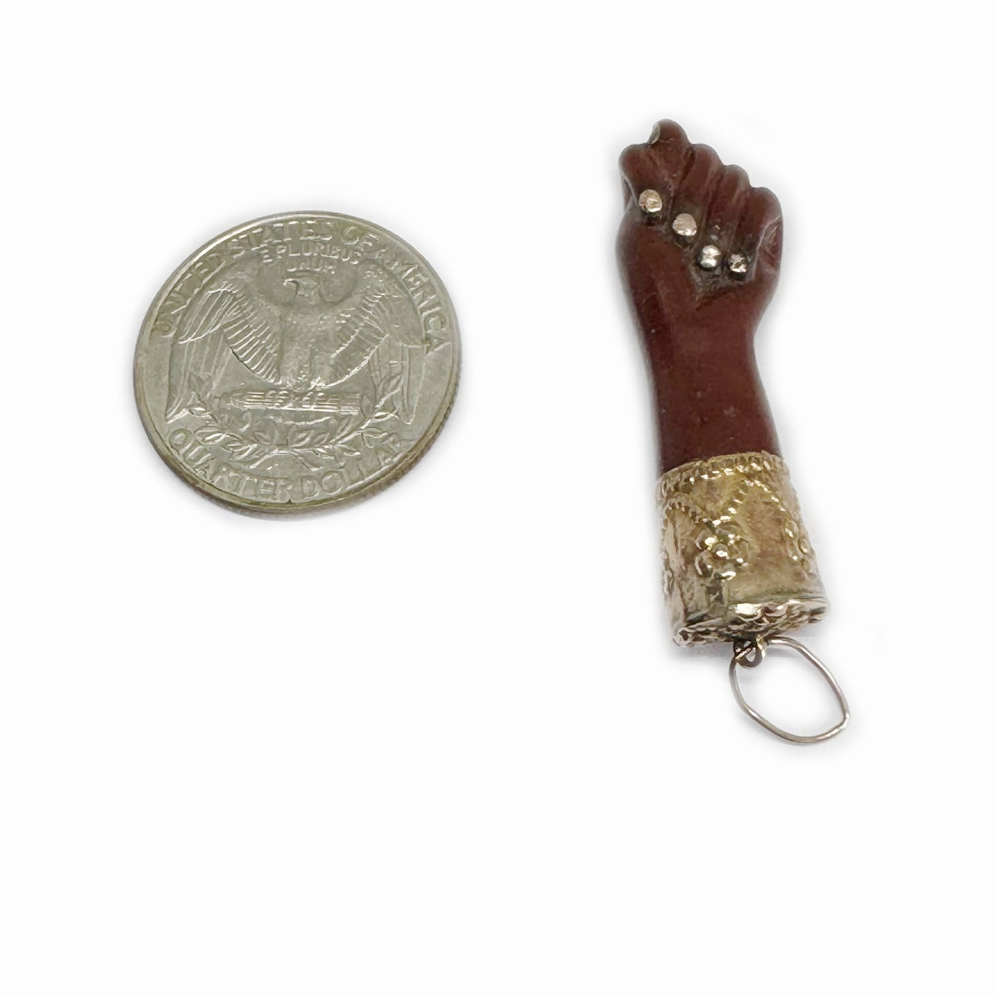 Vintage Figa, 1960s, Burgundy Brown Tone Resin, Figa Charm, Mano Fico, Fist, Lucky Charm, Amulet Gold Plated, Figa Pendant, Lucky Charm