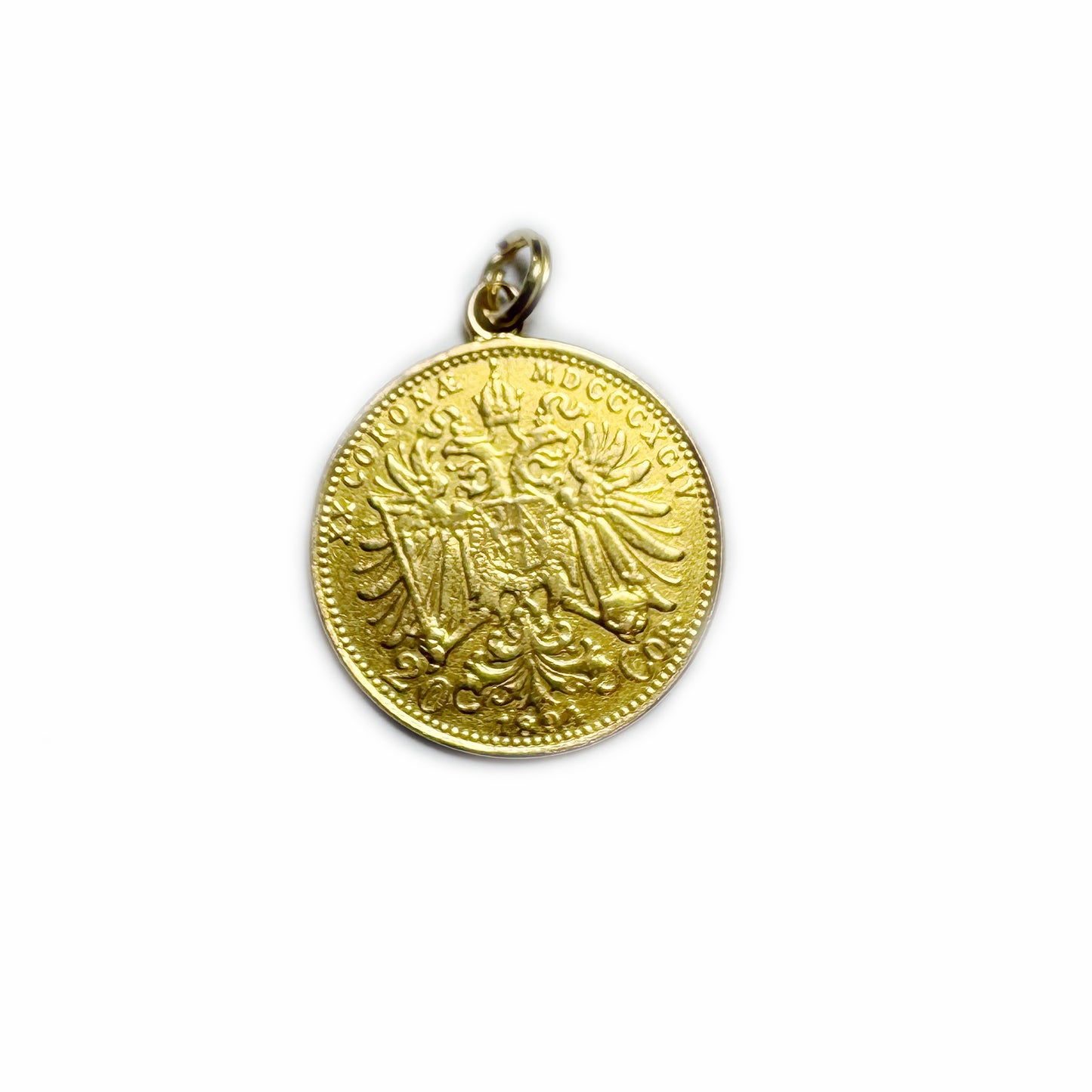 Antique 21k Solid Gold Austro-Hungarian 20 Corona Charm, 21 ct Coin Pendant, Austria  1894 Gold Coin Charm, Gold 6.9 grams