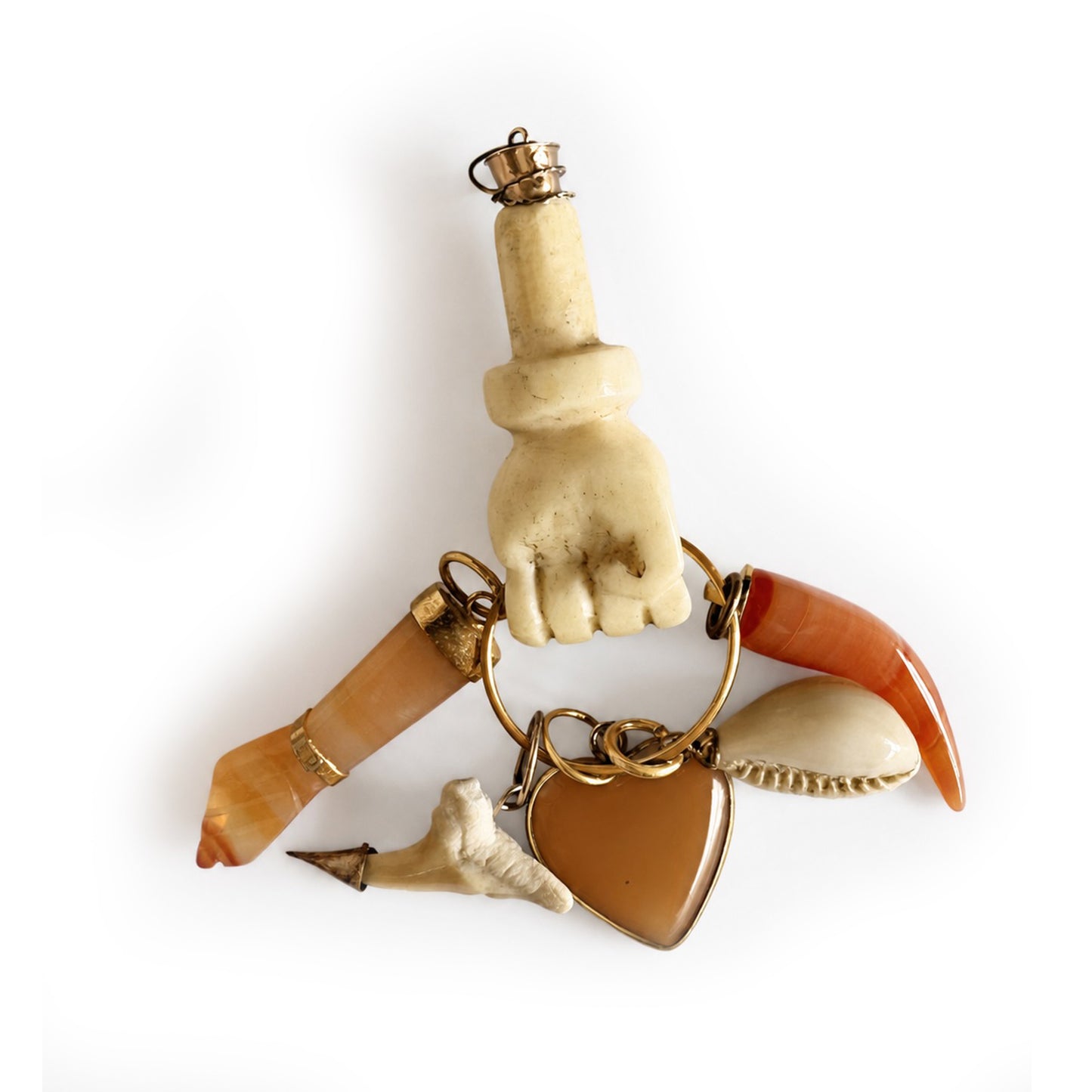 Vintage Bone Figa Talisman Pendant, Carnelian, Agate Pendant, Fist, Figa Charm, Cowrie Shel, Mano Fico, Amulet