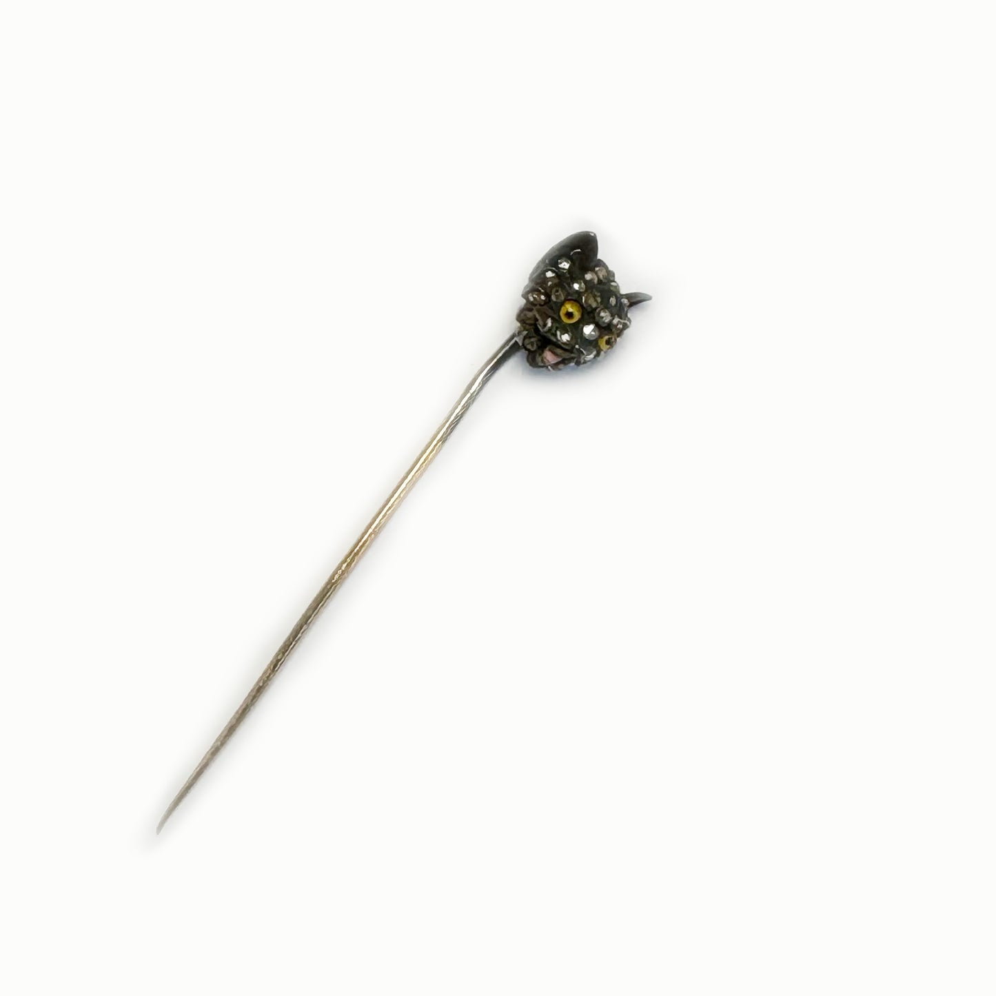 Antique 18k Gold Rose Cut Diamond Cat Stick Pin, Victorian Animal Pin, Cat Lover, Cravat Pin, 1800s, Tie Pin, Cat Jewellery, 18 ct Gold Cat