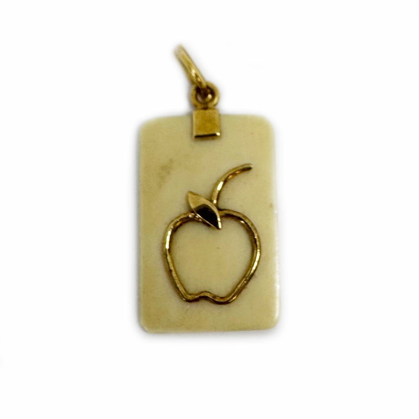 Vintage 18k Gold Bone Pendant, Apple Charm, 1950s Handcrafted Amulet, Good Luck Jewellery, Fruit of Sin