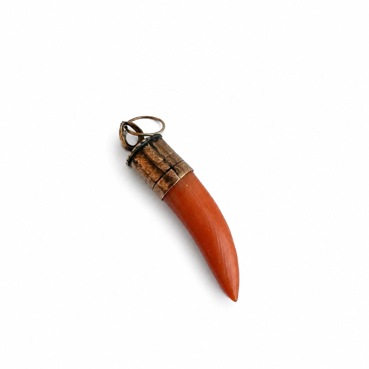 Antique Italian Coral Cornicello Pendant 9k Gold Mediterranean Coral Horn Charm Victorian Talisman, Evil Eye Lucky Charm