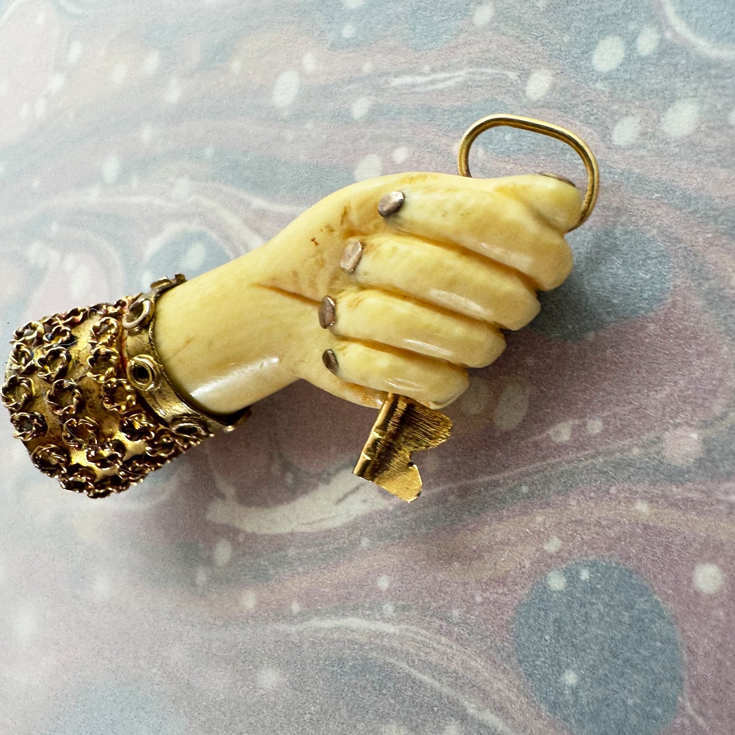 Antique 18K Gold Bone Figa, Victorian 1800s, Fist Hand Pendant, Key, Amulet, Mano Fico Pendant, Figa Charm, Evil Eye, Lucky