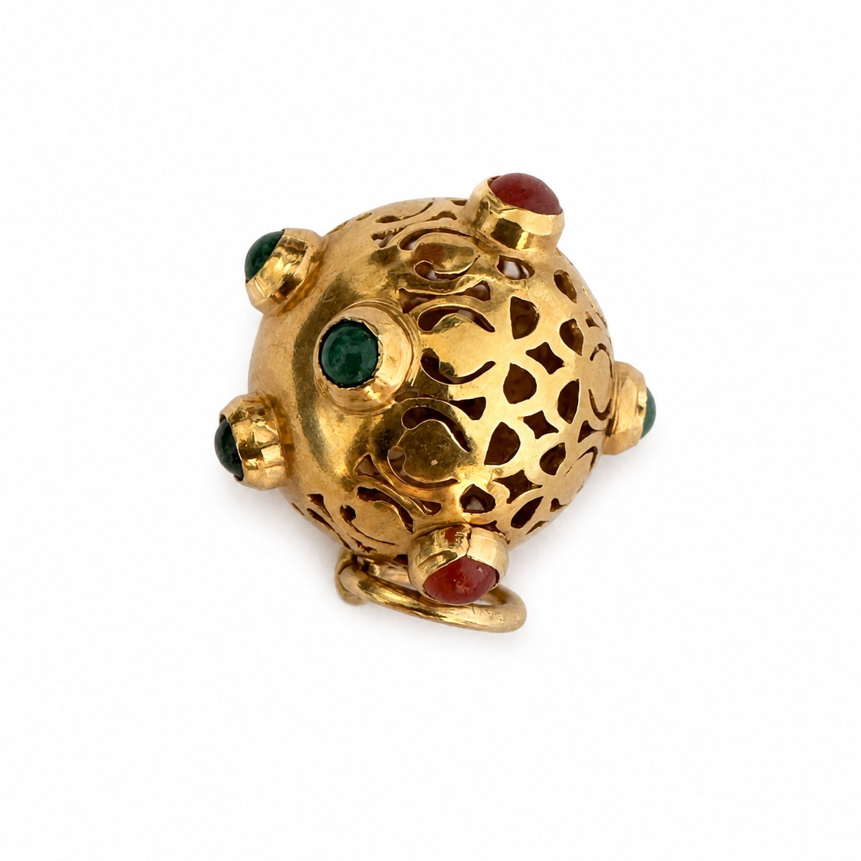 Vintage 18k Gold Sputnik Orb Charm, Atomic Age Gemstone Pendant, Space Age Globe Charm, Mid Century Modern Jewelry, 1950s Celestial Pendant