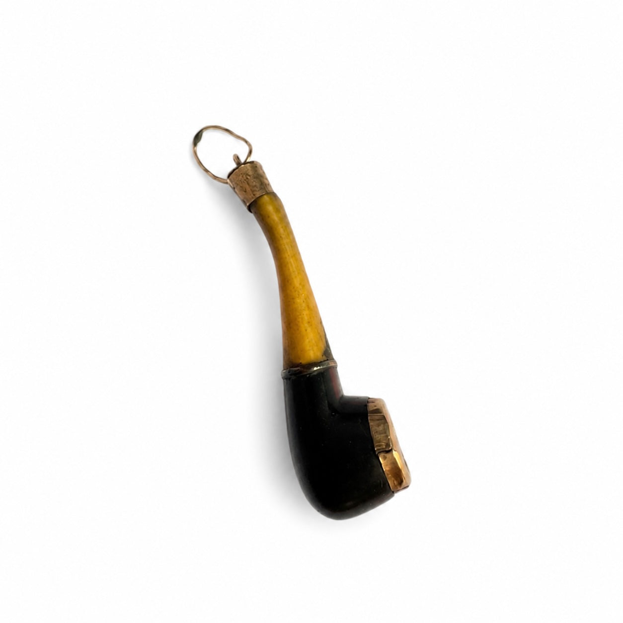 Vintage Stained Horn Pipe Charm Pendant 1950s, Gold Plated Tobacco Pipe Fob Miniature, Smoking Pipe Charm Gent Gift