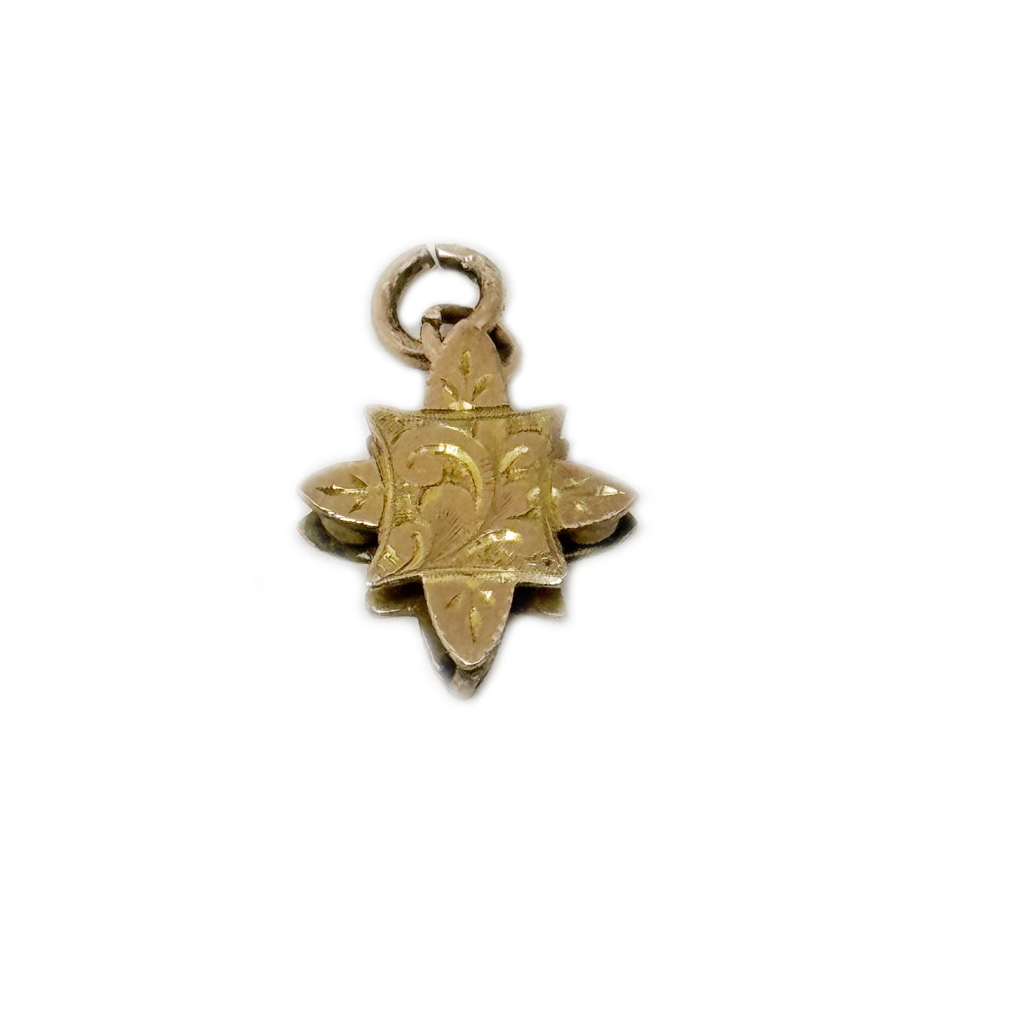 Antique 9k Gold Star Charm, Victorian 9ct Gold Star Pendant, 8 Sides Star Fob, Engraved Gold, Embellished Solid Gold Jewelry, Star Jewellery