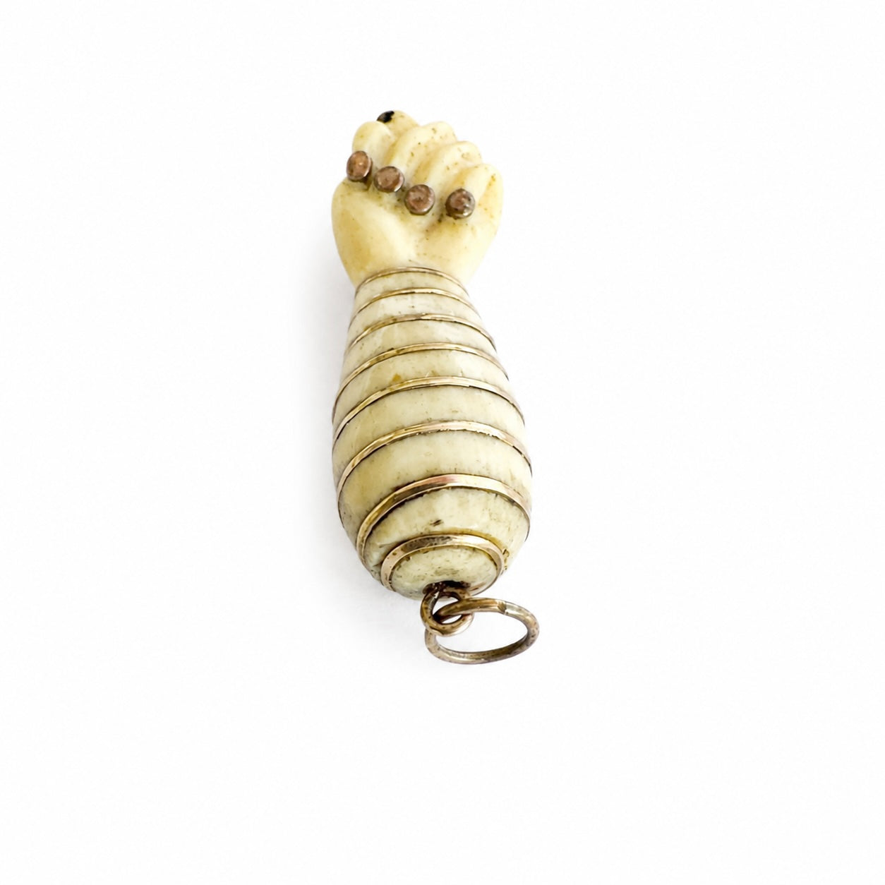 Antique Victorian 14k Gold Bone Figa Charm, Mano Fico Lucky Talisman Pendant