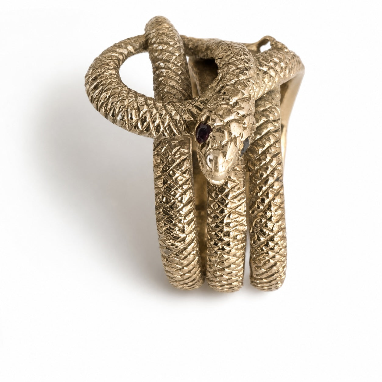 Vintage 9K Gold Snake Ring with Rubellite Eyes, 1969, Hallmarked, Viper Ring, Snake Jewelry, Cobra Jewellery, Statement Ring