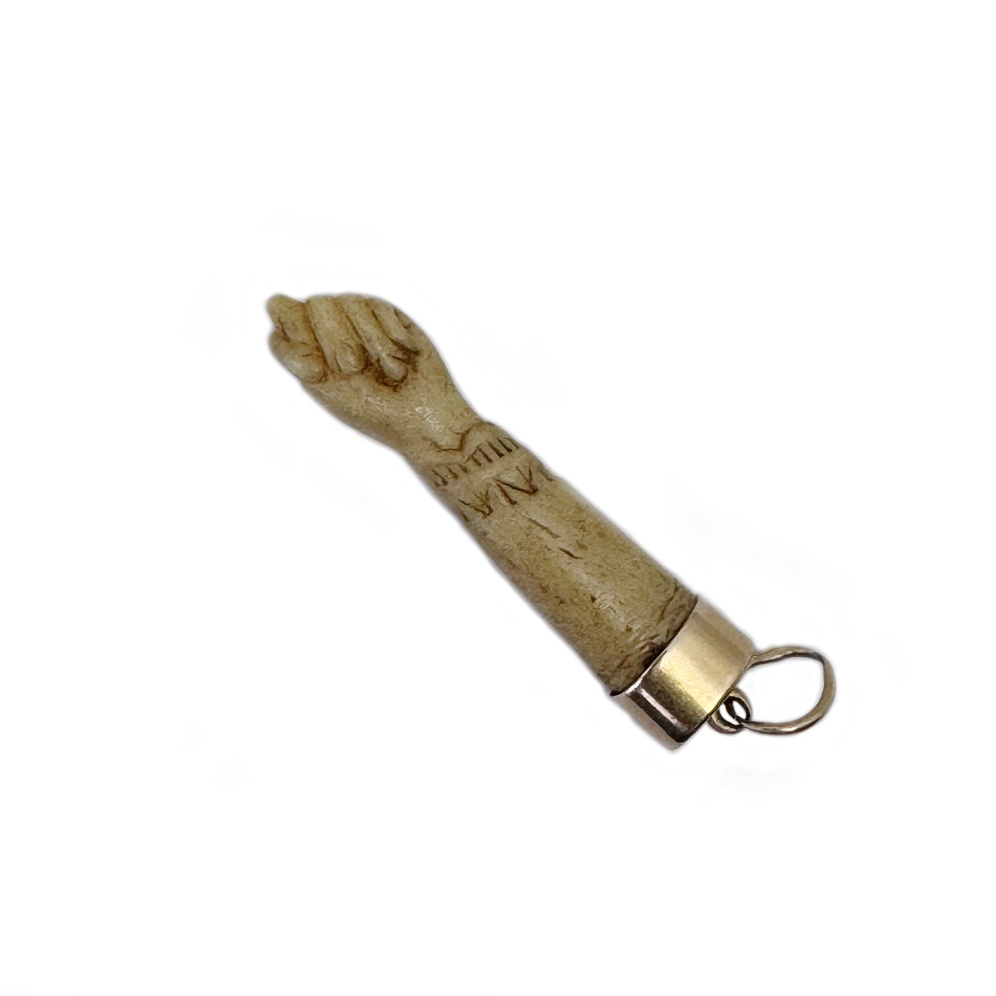 Antique Victorian Figa Pendant 18k Gold, Carved Bone Mano Fico,  Lucky Figa Charm 1800s