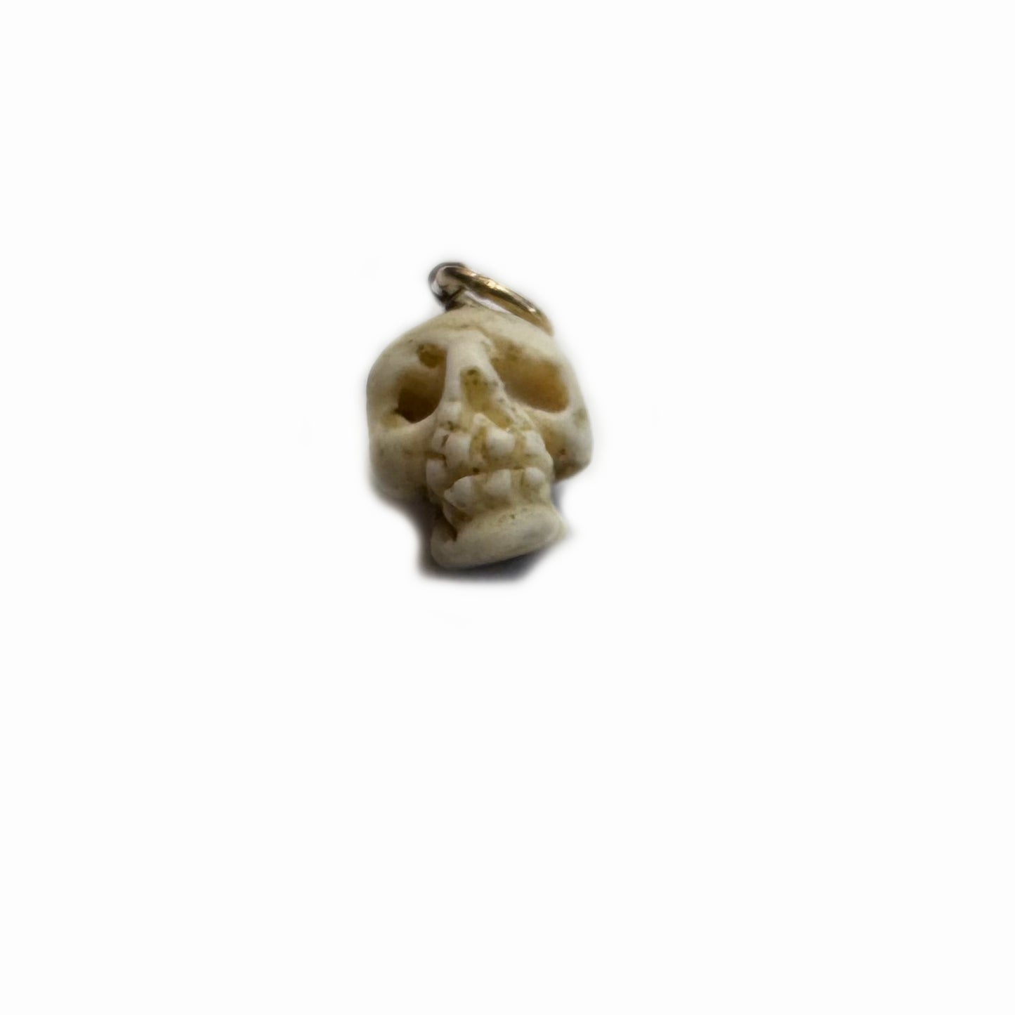 Antique 9k Gold Skull Pendant, Victorian White Coral Memento Mori Charm, Hand Carved Skull, 1800s Neapolitan Italy, 19th Century Jewelry