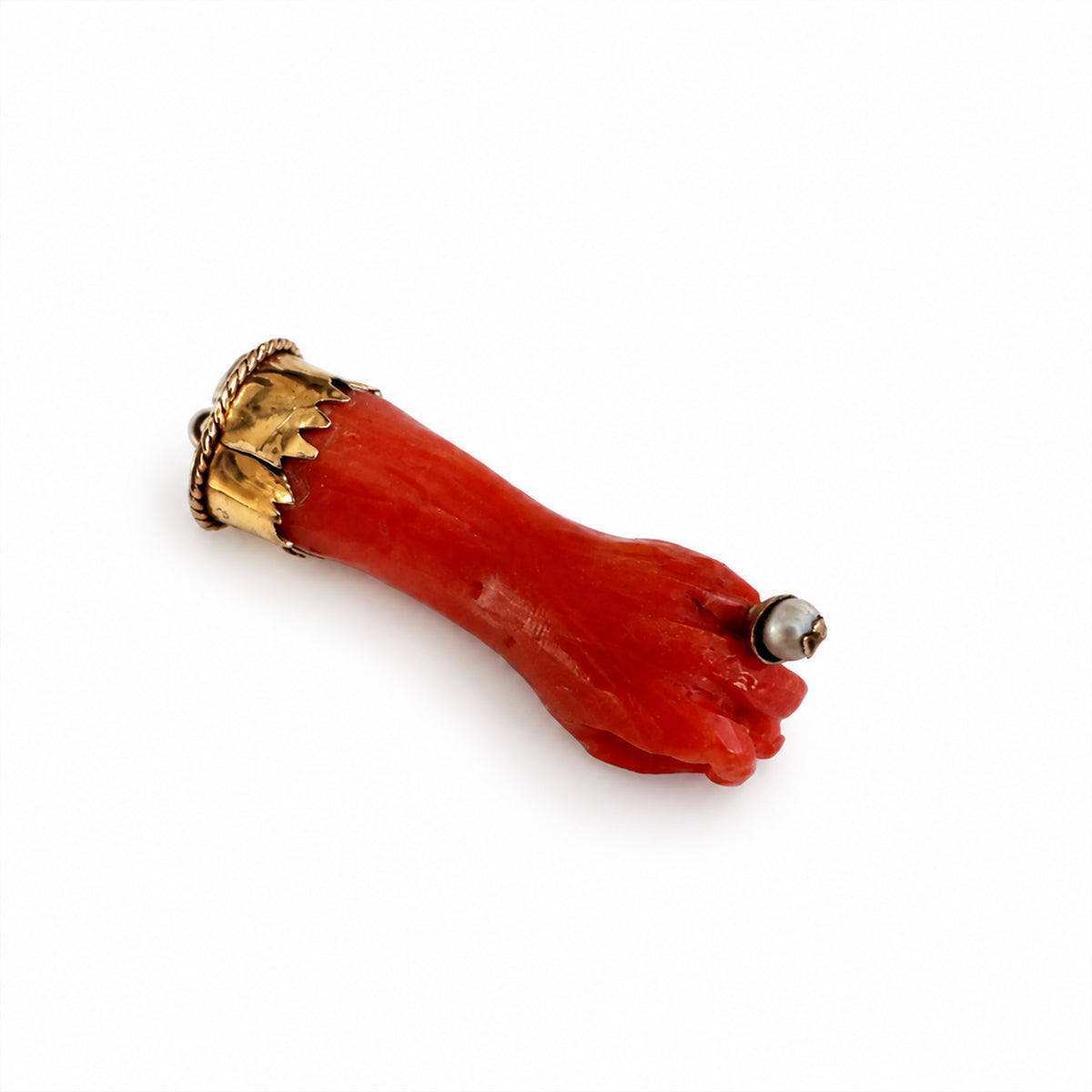 Antique Victorian 18k Gold Coral Figa Hand Pendant, 18 ct Gold & Coral Mano Fico Amulet, Lucky Talisman, Evil Eye Protection, Figa Charm