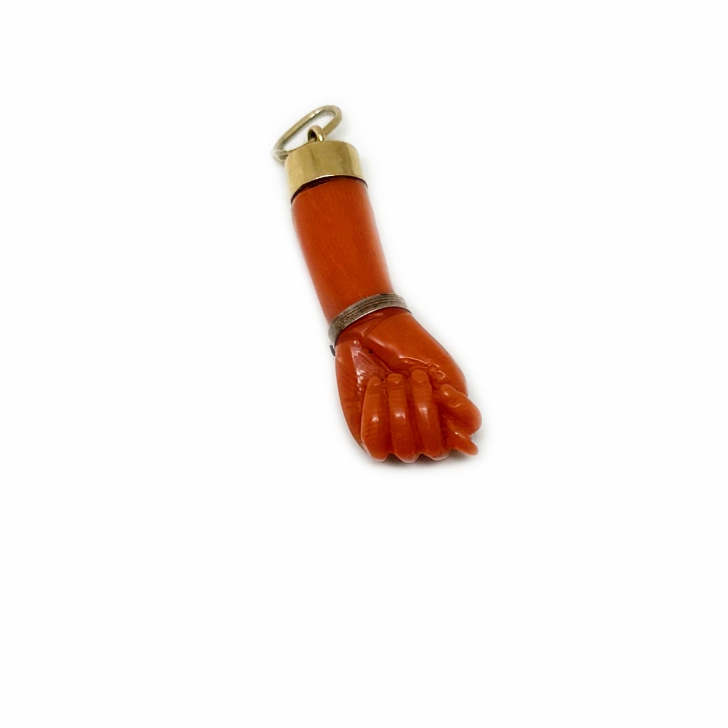 Antique 18k Gold Coral Figa, 18 ct Gold, Mano Fico, Victorian, Natural Coral, Fist Charm, 1800s, Mano Figa, Figa Charm, Hand Pendant