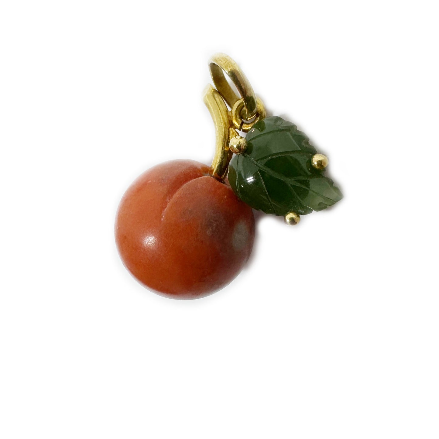 Vintage 18k Gold Apple Pendant, Coral Jade Fruit Charm, Italian 750 Napoli Hallmark, 18ct Gold Jewelry Charm, Apple Lover Jewellery