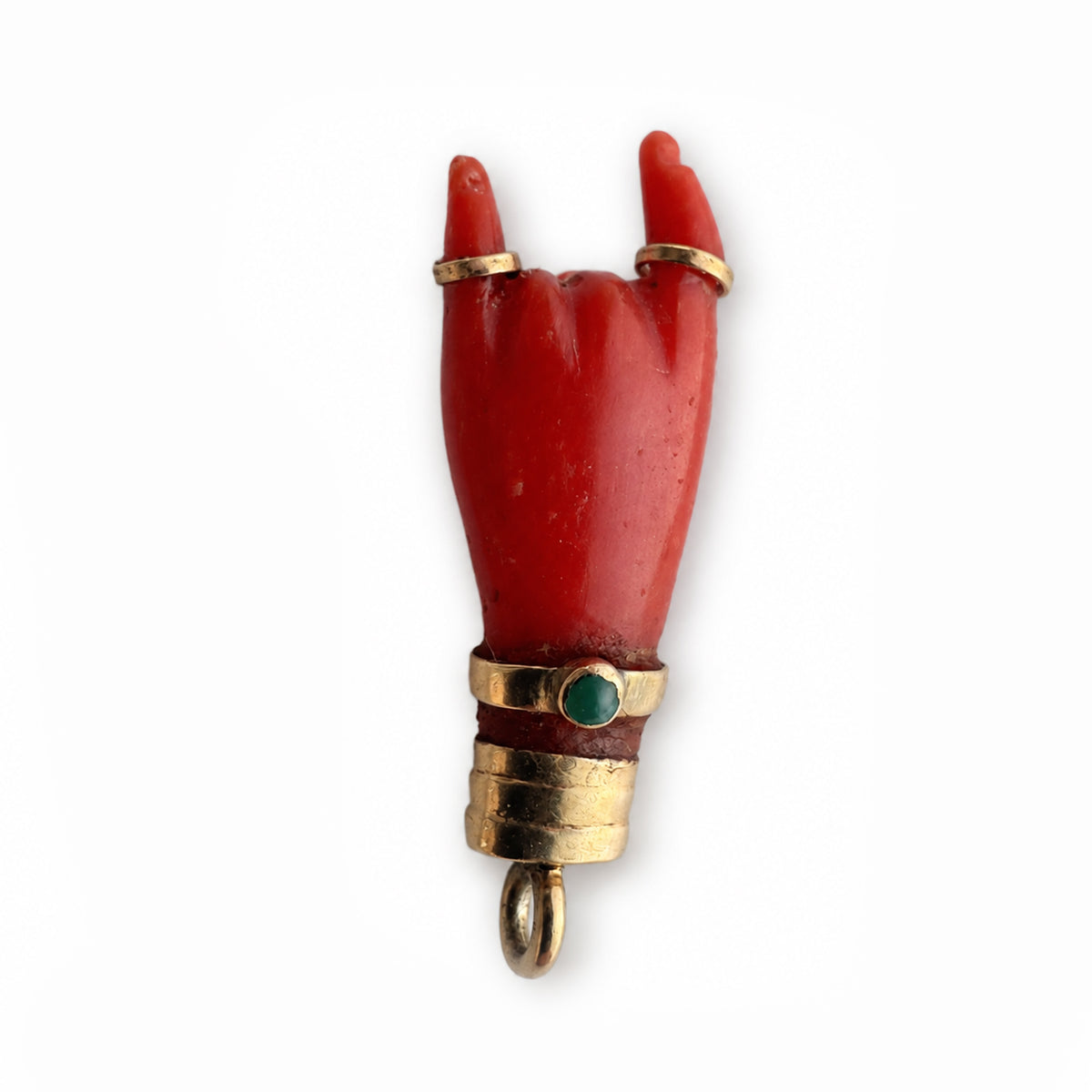 Antique 14k Coral Horned Hand, Natural Mediterranean Coral, Lucky Charm, Victorian, Figa Charm, Sign of Horn, Mano Cornuto, Evil Eye